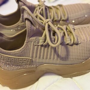 STEVE MADDEN Glitter Embellished Tan Women's Sneakers SIZE 9